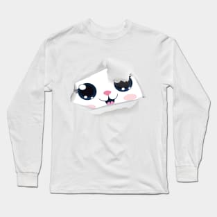 Cute Cat Hiding Design Long Sleeve T-Shirt